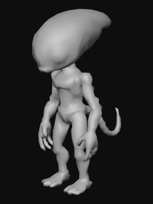 3D model for an Alien Robot, in silver and yellow colors, with a laser pistol weapon, art for game