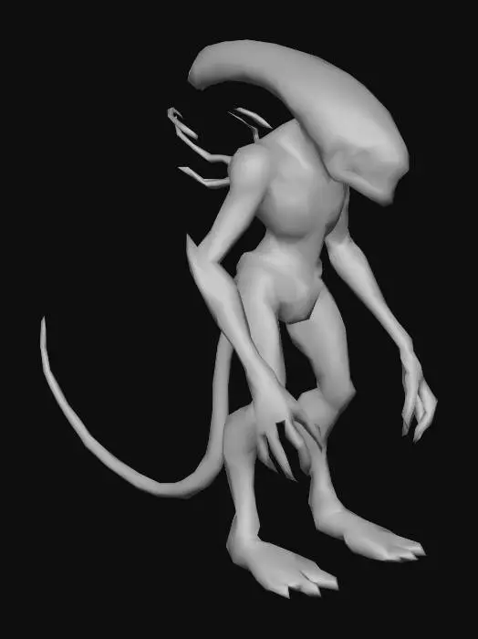 3D model for a alien worker, big red eyes, robust body, ultra realistic, natural A pose, extremed details, with a mediam sword  weapon, art for desktop game