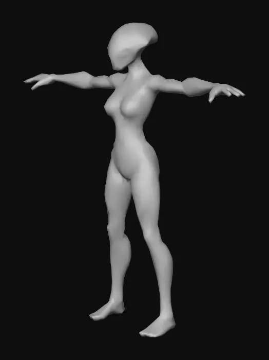 3D model for um guerreiro alienígena, corpo robusto, musculoso; carrega uma muchila de couro, tem um cinturão com diversos dispositivos; arte para jogo mobile