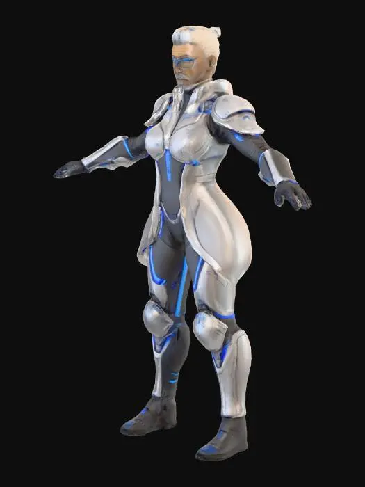 3D model for um general brilhante, de uma época de ficção científica, com óculos, barba rala, vestindo roupas de algodão de ficção científica, extremamente detalhado