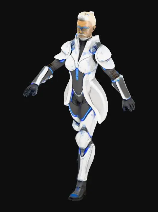 3D model for um general brilhante, de uma época de ficção científica, com óculos, barba rala, vestindo roupas de algodão de ficção científica, extremamente detalhado