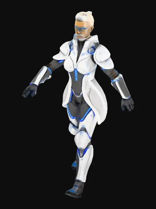 3D model for um general brilhante, de uma época de ficção científica, com óculos, barba rala, vestindo roupas de algodão de ficção científica, extremamente detalhado