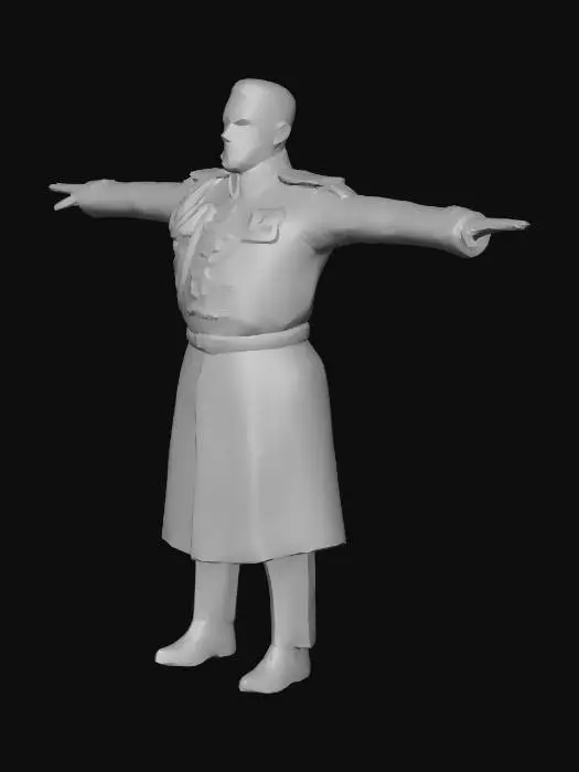 3D model for um general brilhante, de uma época de ficção científica, com óculos, barba rala, vestindo roupas vibrantes de vermelho escuro, de algodão de ficção científica, extremamente detalhado