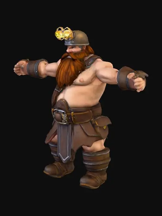 3D model for Uma anã mineira, de um jogo RPG de fantasia feudal , altamente detalhado, ultra realístico