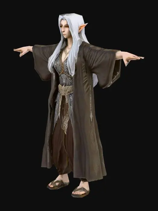 3D model for Um Elf Monge, de um jogo RPG de fantasia feudal e de magia , altamente detalhado