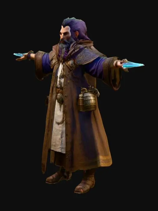 3D model for um Alquimista de jogo RPG fantasia  na antiguidade, extremamente detalhado, em Natural A pose