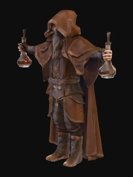 3D model for um Alquimista de jogos RPG fantasia, extremamente detalhado, ultra-realístico