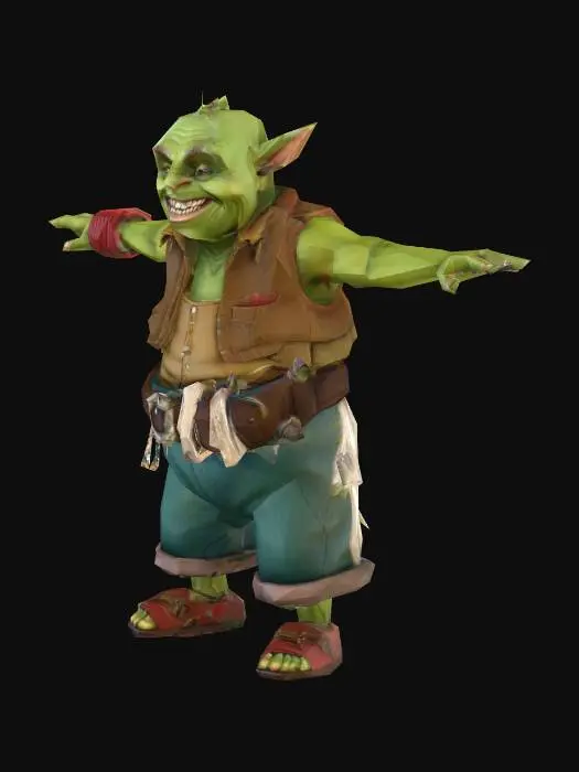 3D model for um trabalhador goblin  fantasia de jogos RPG magia, vestindo roupas de algodão, extremamente detalhado