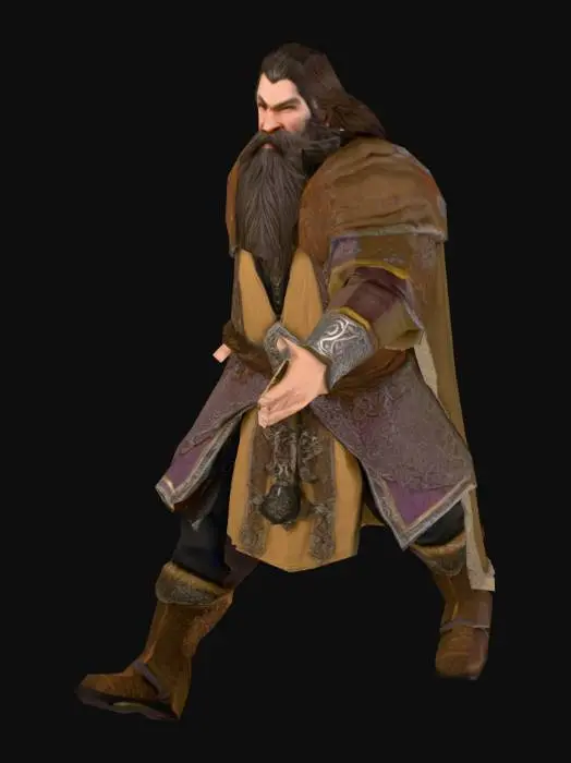3D model for um chefão dwarf de jogos RPG feudal fantasia, vestindo roupas de algodão em cores um pouco escuras, extremamente detalhado