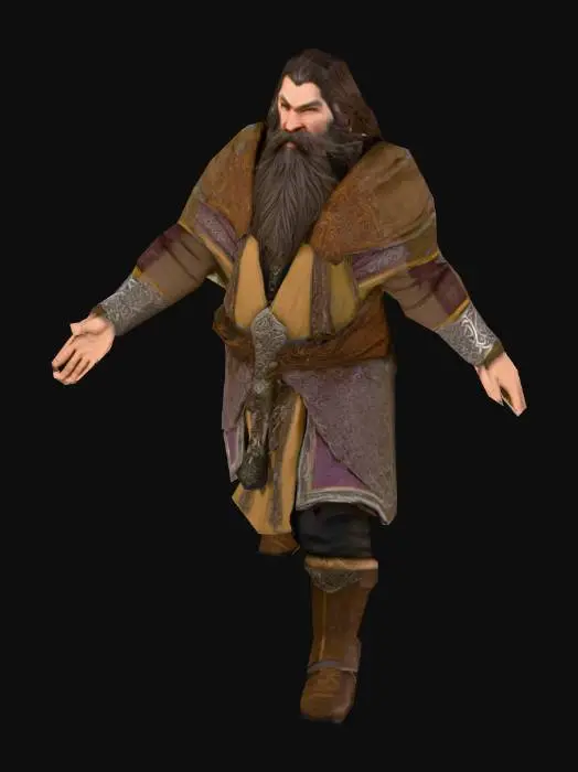 3D model for um chefão dwarf de jogos RPG feudal fantasia, vestindo roupas de algodão em cores um pouco escuras, extremamente detalhado