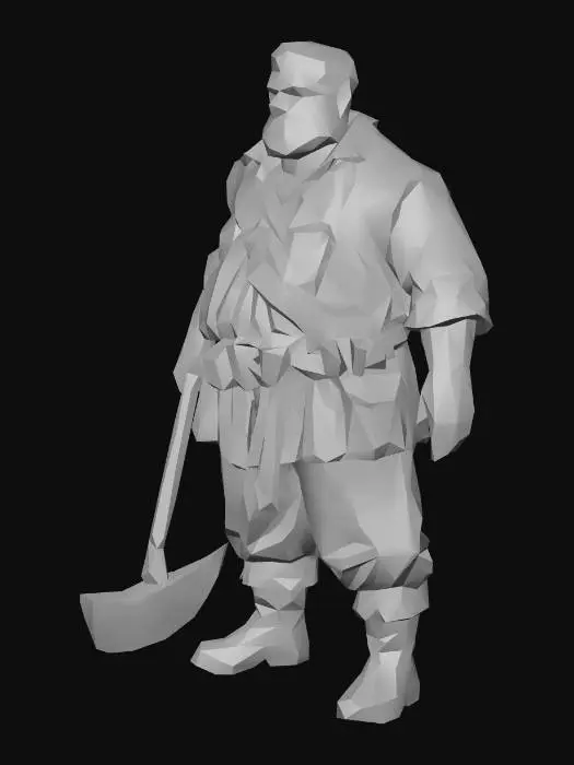 3D model for um trabalhador humano fantasia de um jogo de RPG feudal fantasia, rosto rindo, corpo robusto, vestindo roupas de lã, colete de algodão, usando botas de couro, na mão uma picareta , as mãos distantes do corpo, em pose-A natural, extremamente detalhado