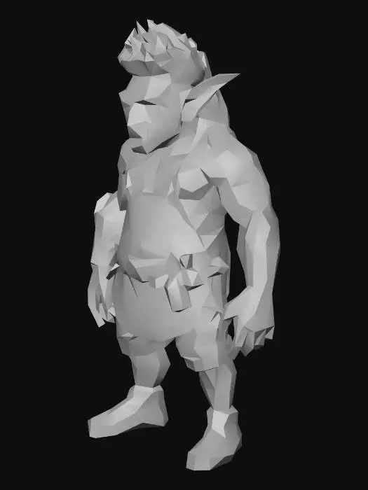3D model for um goblin trabalhador ,de jogo RPG fantasia medieval, alto, corpo robusto e musculoso, roupas de lã cores verde escuro, cinturação com muitas ferramentas de trabalho, botas de couro, altamente detalhado