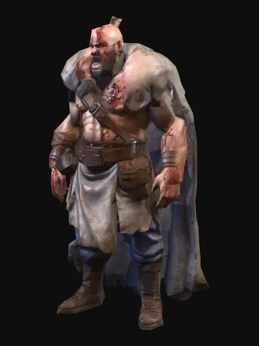 3D model for um bárbaro trabalhador, para um jogo de RPG fantasia,em Pose-A, extremamente detalhado