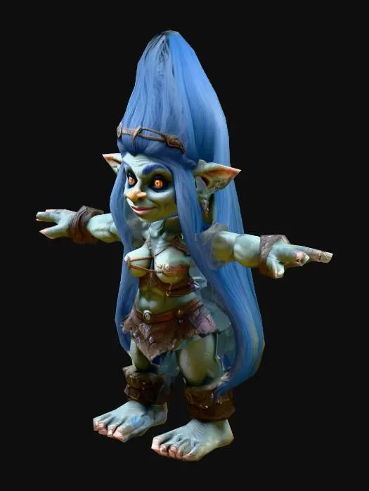 3D model for uma linda troll fêmea , para um jogo de RPG fantasia, altamente detalhada