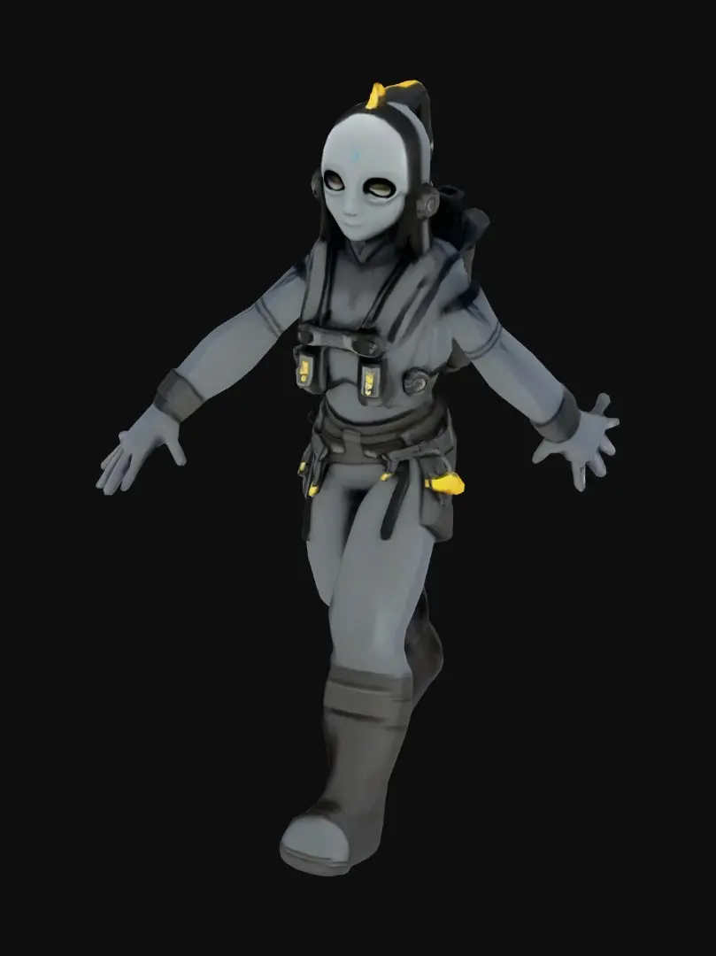 3D model for alien mining worker, gray skin, big eyes with glasses, robust body; extremely detailed