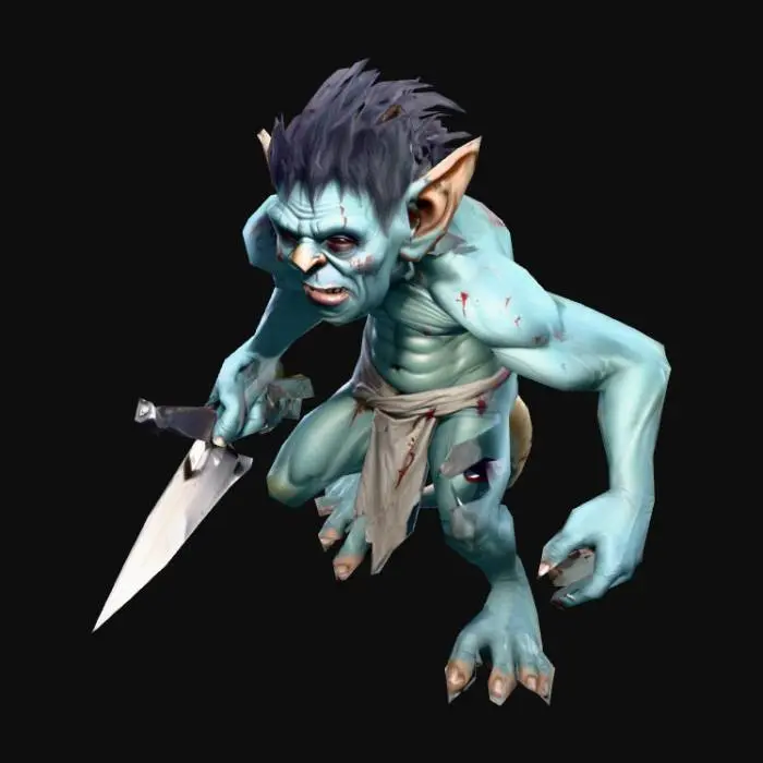 3D model for um troll médica; pose A; com uma faca de cirurgia  pequena na mão esquerda; arte para jogo mobile