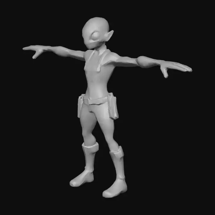 3D model for A highly detailed alien worker model, with big eyes dark green colors, body in dark red colors, and with a massive, muscular body and rough, art for game mobile