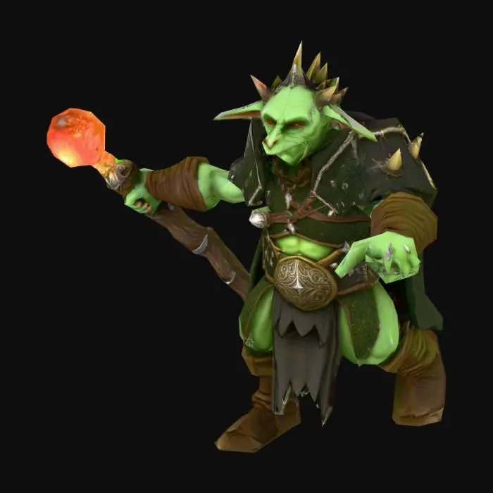 3D model for um chefão goblin de jogos RPG feudal fantasia, vestindo roupas de algodão, extremamente detalhado
