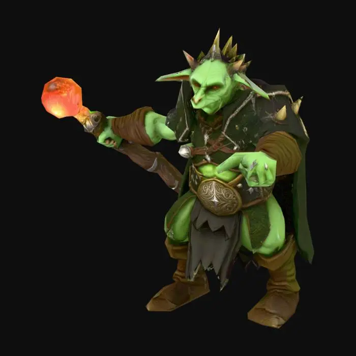 3D model for um chefão goblin de jogos RPG feudal fantasia, vestindo roupas de algodão, extremamente detalhado