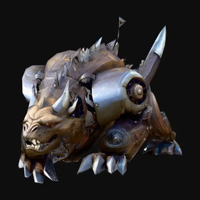 3D model for uma besta pesada, com mecanismo robusto e visível,  para um  jogo de  RPG fantasia