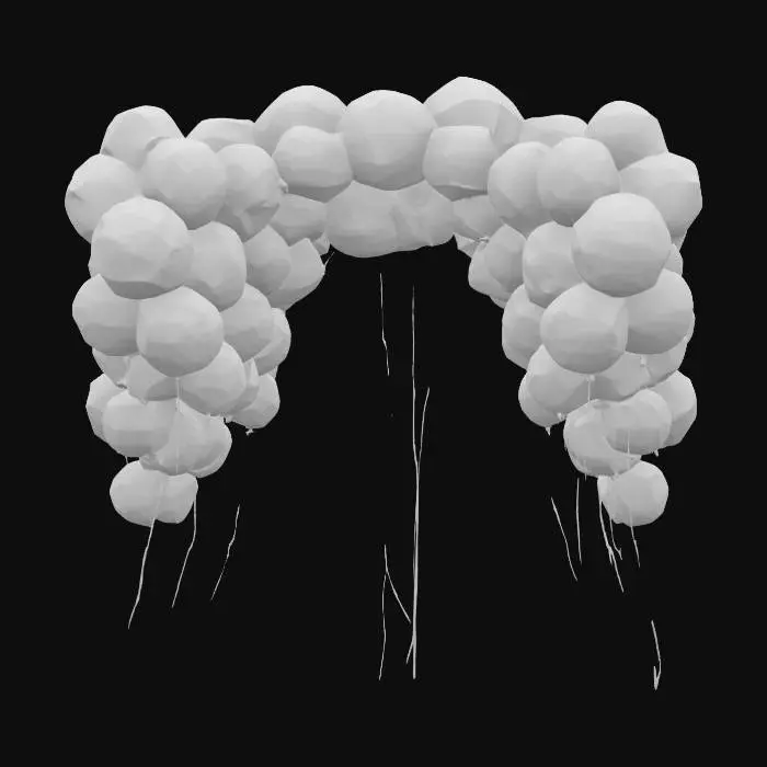 3D model for #arch# Radiant archway composed of millions of round floating balloons in every imaginable color — glossy, reflective, and semi-transparent. Each balloon gently bobs in place, forming a perfect arc of levitating joy. Include a mix of sizes and shapes, with realistic string tangles, subtle light reflections, and soft shadow interplay. Ultra-detailed rubber textures, high-gloss surfaces, photorealistic lighting, dreamlike, cheerful.