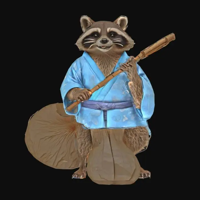 3D model for Samurai Tanuki with flute and giant scrotum