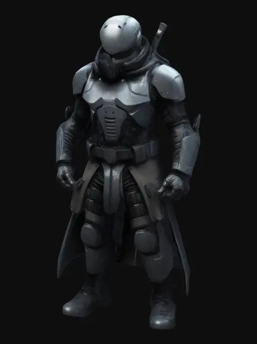 3D model for stylized male character in cyberpunk style with helmet on head, street warrior, tactical armor. Special forces. Dominant gray  and dark colors