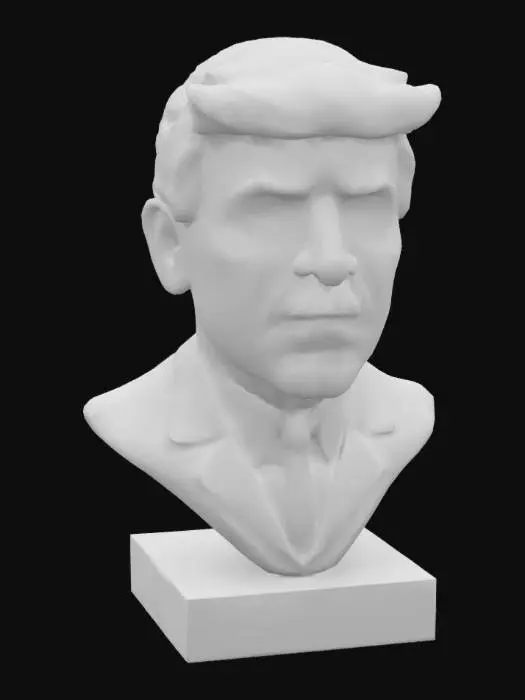 3D model for  a highly detailed head and shoulders cartoon bust of Donald Trump with an Adolph Hitler mustache