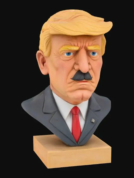 3D model for  a highly detailed head and shoulders cartoon bust of Donald Trump with an Adolph Hitler mustache