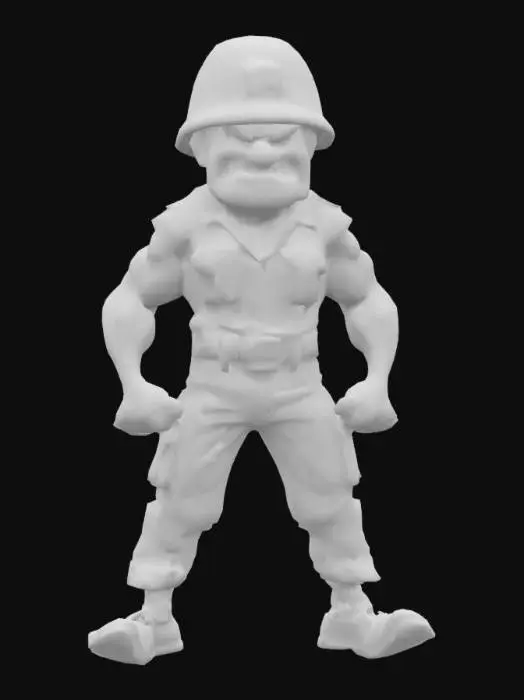 3D model for a highly detailed head and shoulders bust of an angry cartoon Viet Nam era U.S. marine wearing green kacki's and a steel pot helmet grinding his teeth 