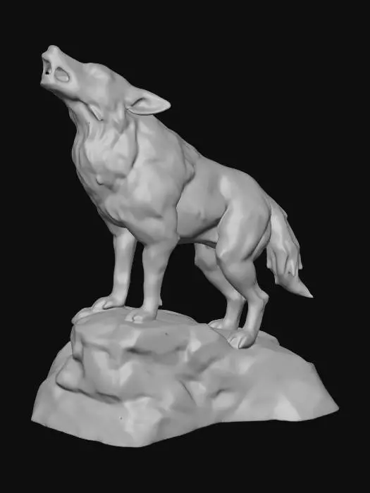 3D model for a wolf howling on a rocky outcrop