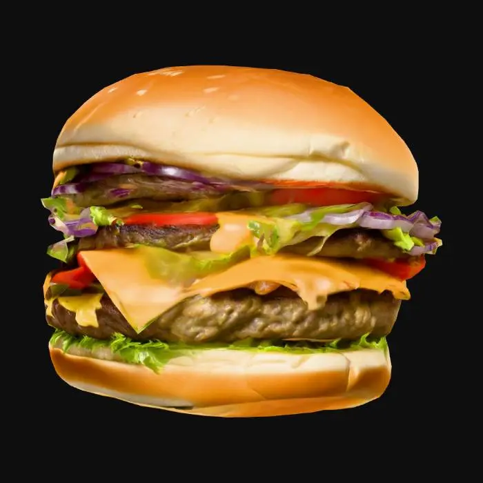 3D model for a large highly detailed cheeseburger with one burger and lettuce, tomato, onion pickles, and mayo #FOOD#