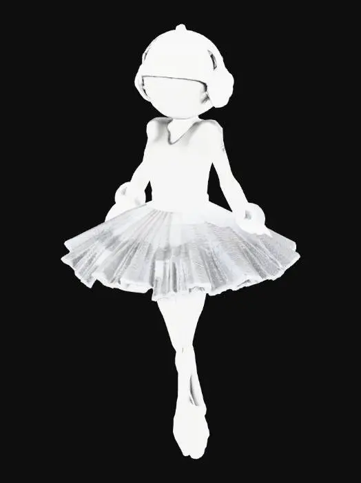 3D model for A dancing ballerina standing en pointe on a circular base, wearing a classical tutu like a soft layered ballet skirt. Replace the head with a glossy astronaut helmet (round, reflective visor). The ballerina’s pose must be elegant, arms raised forming an arc above the head. Surround the ballerina with planets arranged like a miniature solar system, with clean orbital rings around her. Planets must not exceed the ballerina’s height. Orbits should be clean and slightly layered in depth. Style: elegant, cosmic, dark-ink silhouette with clear edges and solid geometry. The entire model must be a single clean mesh, no floating parts, printable, watertight, optimized for Blender sculpting and subdivision.