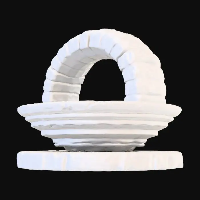 3D model for Zodiac sign Aquarius relief sculpture,
ancient water vessel almost upside down,
vessel suspended in space, not touching any surface,
supported only by flowing water,
water emerging forcefully and expanding into wave-like ripples,
cascading streams transforming into soft concentric undulations,
dynamic downward motion, gravity-defying balance,
sculptural bas-relief, not illustration, not scene,
no figures, no faces, no text,
clear central negative space,
smooth carved stone surfaces, rounded edges, subtle erosion,
clean topology, no background plane, no frame,
monochrome matte material.