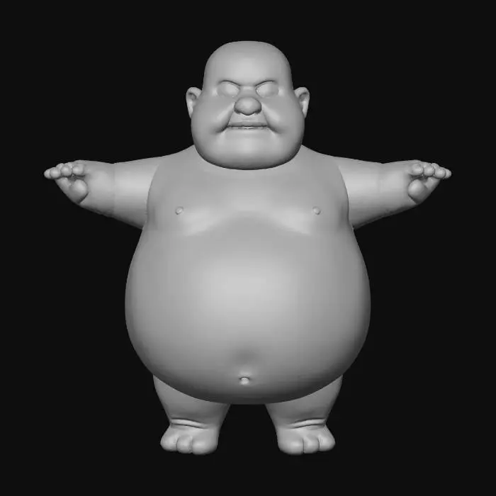 3D model for bana 3d chubby t pose kıyafetsiz  ve kel bir (clash of clans stili) karakter yap kıyafet yok kasları belirgin olmasın fortnite karakterlerine benzesin yüz detayları az olsun ve uzun boylu olmasın mobil oyun karakteri gibi olsun