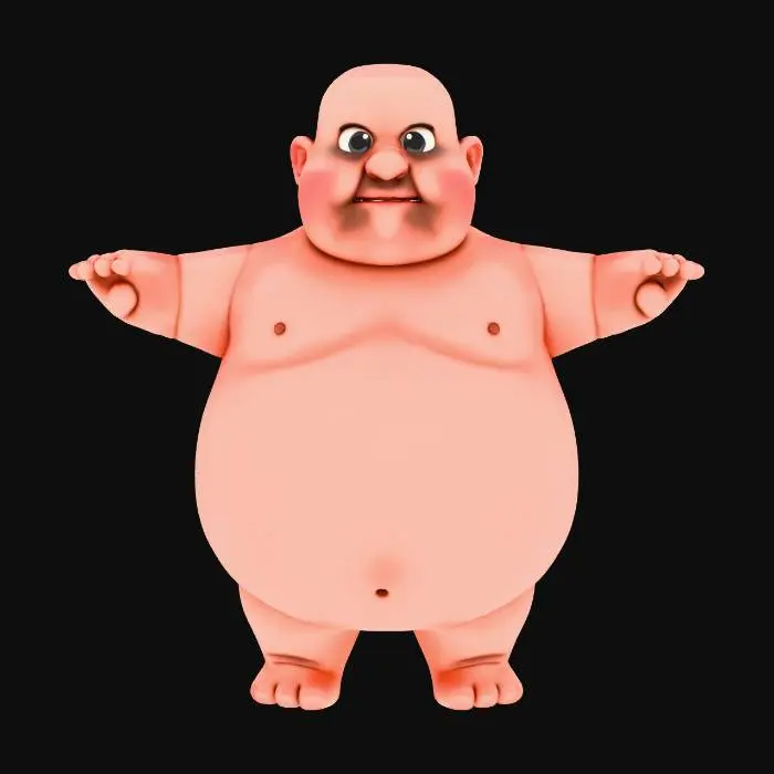 3D model for bana 3d chubby t pose kıyafetsiz  ve kel bir (clash of clans stili) karakter yap kıyafet yok kasları belirgin olmasın fortnite karakterlerine benzesin yüz detayları az olsun ve uzun boylu olmasın mobil oyun karakteri gibi olsun