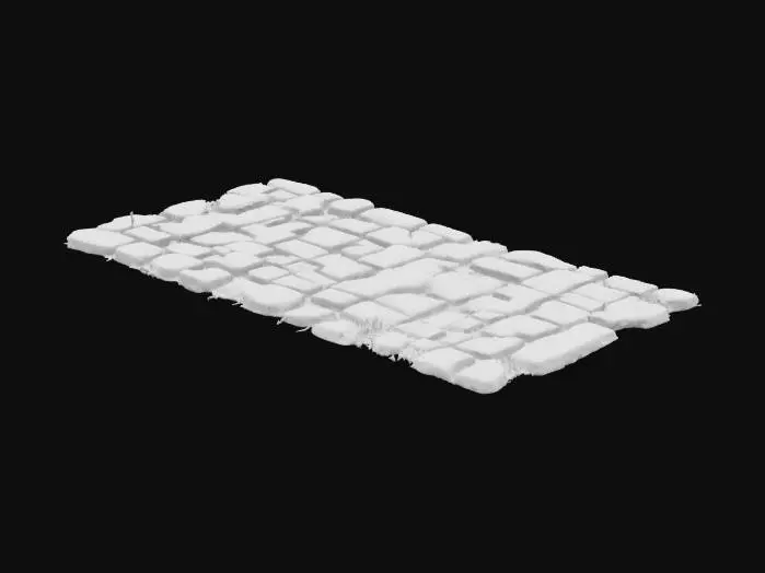 3D model for Cobblestone road section, uneven stones, dirt between, PBR, quad mesh, UV mapped, GLB

