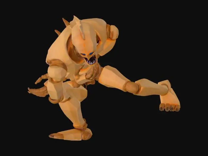 3D model for monster made of wood.it is blind with incedible hearing. it has big blue eyes and orange glowing ears