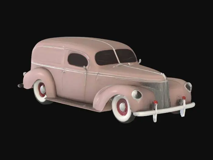 3D model for 1940 Ford sedan delivery lowrider hot rod, with a radically chopped top, a stretched, shaved, and channeled body, and widened front and rear axles with fat whitewall extra wide tires, photorealistic, large detalization, high poly body, high poly wheels, the exact model from real life, large number of polygons, high detail, 3D print ready.