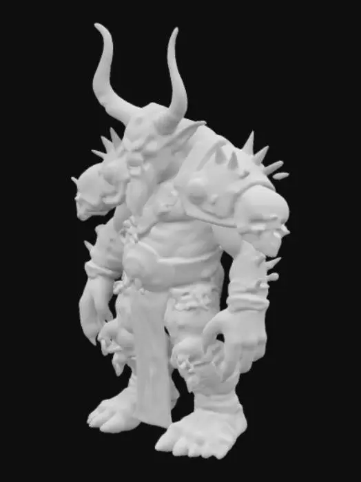 3D model for Medieval, Fantasy goblin boss with red skin, hes is wearing an armor with spikes, in the spikes the heads of his death enemies , t pose , Highly Detailed, Bust, no weapons , full body , realist body #game figure#