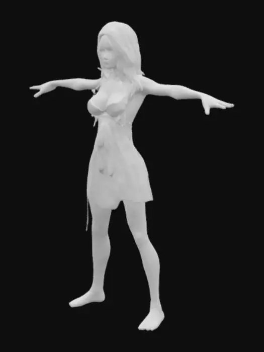 3D model for female psychopathic murderer character, Cartoon , T pose ,mischievous expression, bare legs, masterpiece, #game figure#