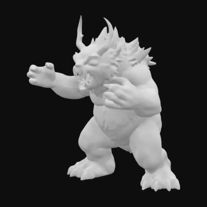 3D model for fantasy creature living underground, T pose, massive body covered with moon-like craters, standing on massive limbs, large paws tipped with claws, open mouth full of gleaming fangs, on the attack, paws extended in front, extremely detailed, high-resolution texture, epic stance