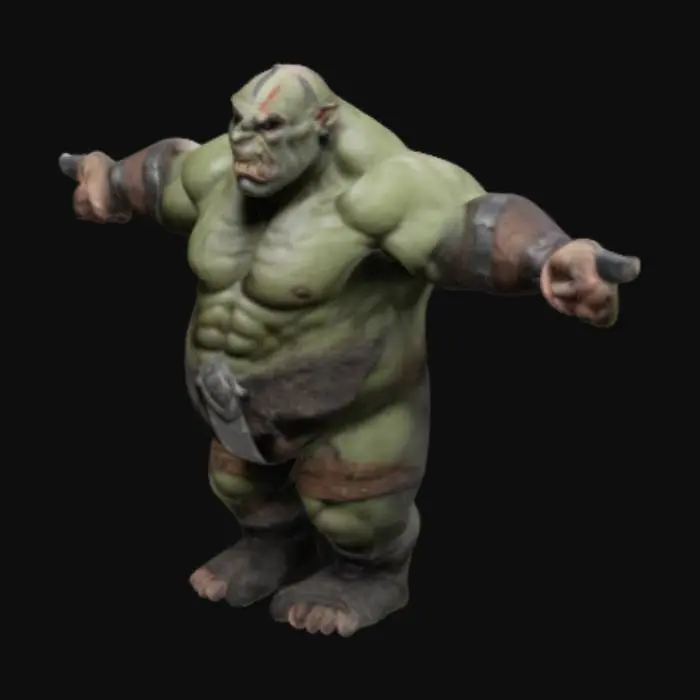 3D model for Medieval, Fantasy orco barbarian , t pose , Highly Detailed, Bust, no weapons , full body , realist body #game figure#