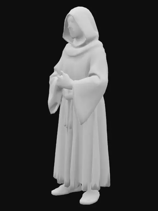 3D model for a christian monk, anatomically correct. standing straight, looking down