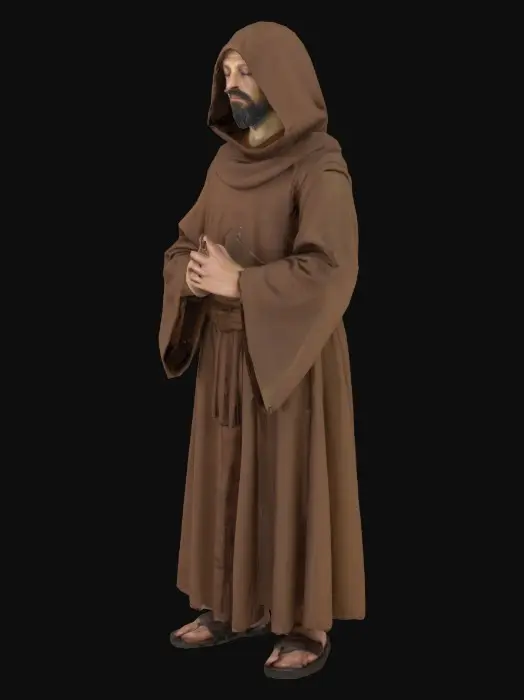 3D model for a christian monk, anatomically correct. standing straight, looking down