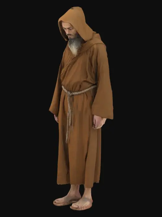 3D model for a christian monk, anatomically correct. standing straight, looking down