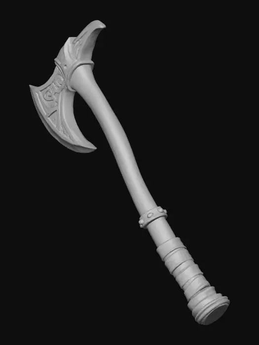 3D model for Stylized Lumberjacks Felling Axe with a long wooden handle for a fantasy mmorpg