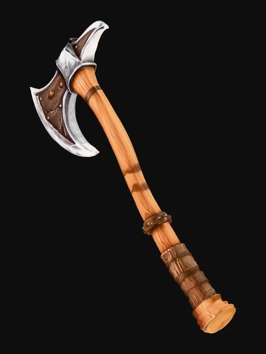 3D model for Stylized Lumberjacks Felling Axe with a long wooden handle for a fantasy mmorpg