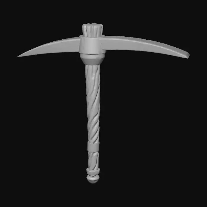 3D model for Stylized Novice Pickaxe Icon for a Fantasy MMORPG with a wooden handle and dull metal head.