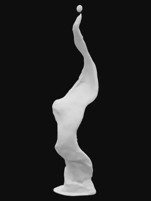 3D model for The object resembles a water in abstract form with a serpentine flow, featuring swirling, dynamic curves and a smooth, liquid-glass like texture.